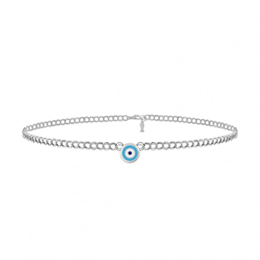 Jewel Eye Nazar, Sterling Silver Necklace.