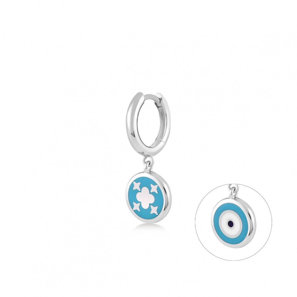 Clover Jewel Eye, Sterling Silver Earring (Sold INDIVIDUALLY).