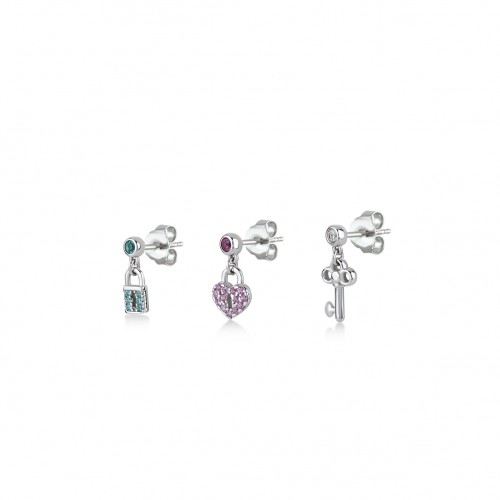 Love Lock, Sterling Silver Earrings Set.