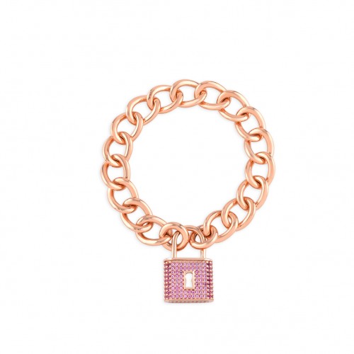 Rose Padlock, Sterling Silver Bracelet (Size: Medium)