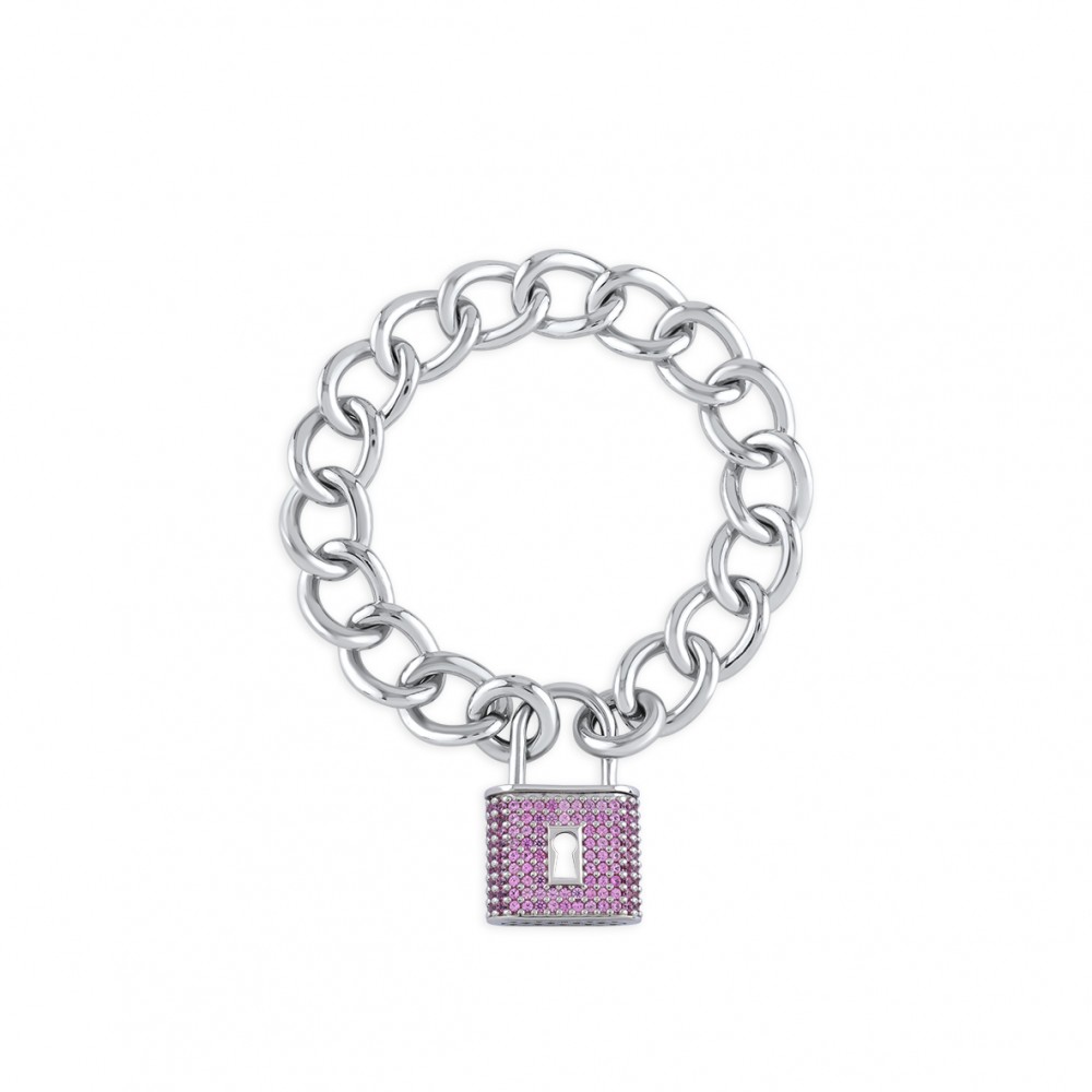 Rose Padlock, Sterling Silver Bracelet (Size: Small)